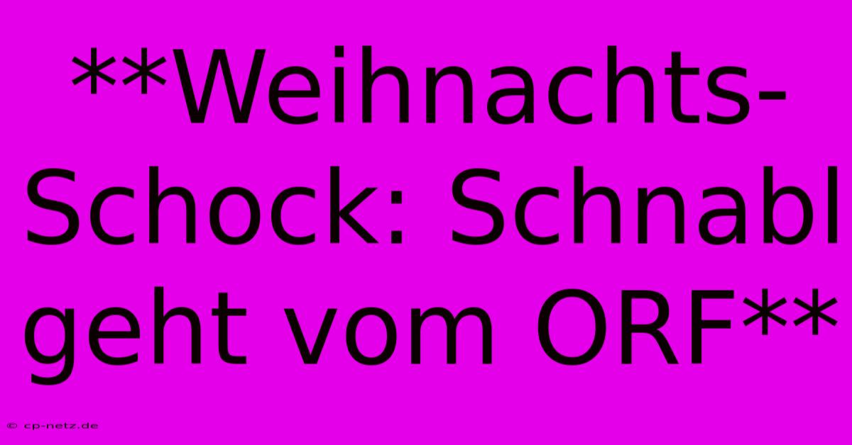 **Weihnachts-Schock: Schnabl Geht Vom ORF**