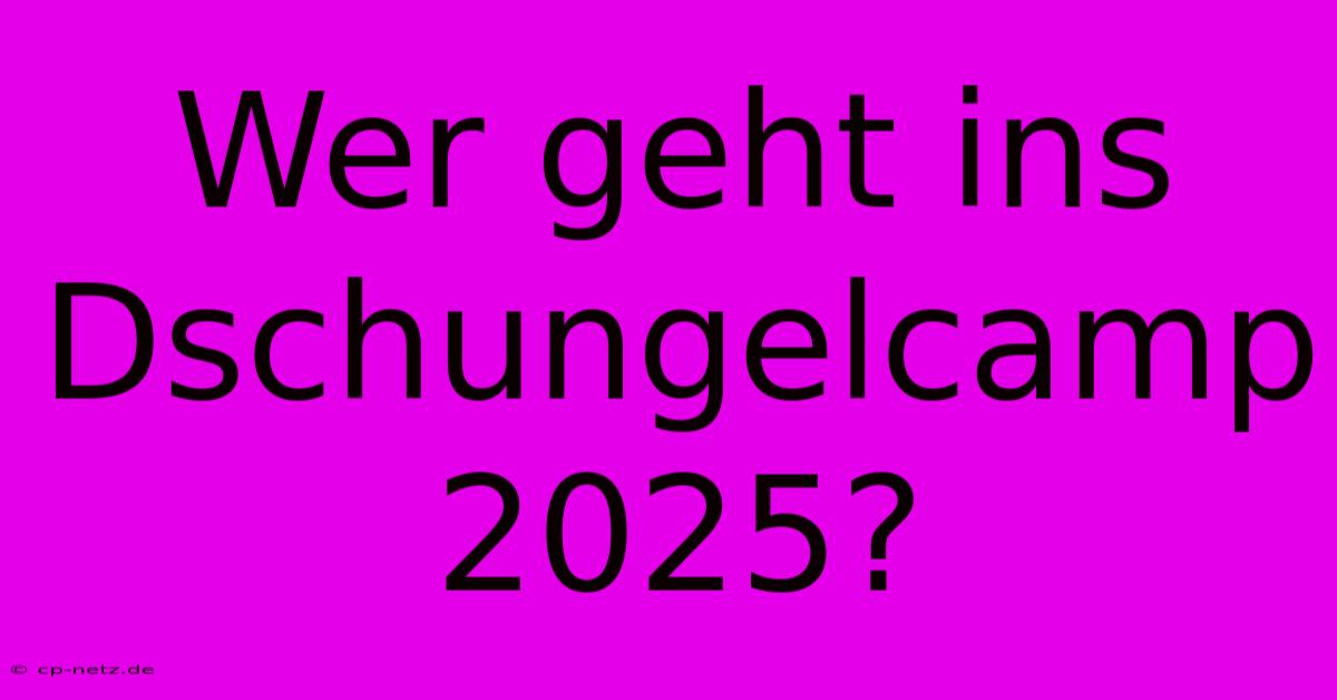 Wer Geht Ins Dschungelcamp 2025?