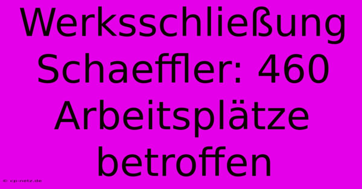 Werksschließung Schaeffler: 460 Arbeitsplätze Betroffen