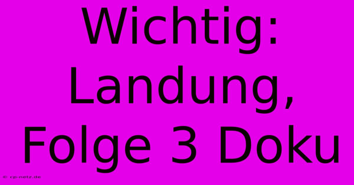 Wichtig: Landung, Folge 3 Doku