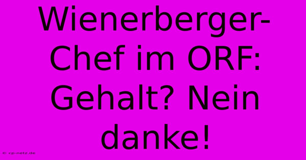 Wienerberger-Chef Im ORF: Gehalt? Nein Danke!