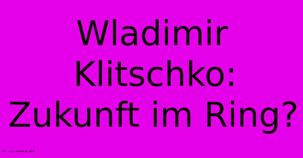 Wladimir Klitschko:  Zukunft Im Ring?