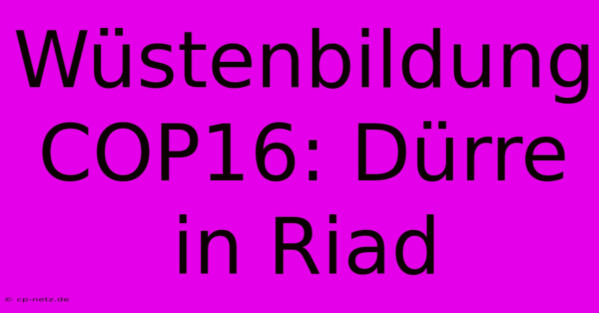 Wüstenbildung COP16: Dürre In Riad