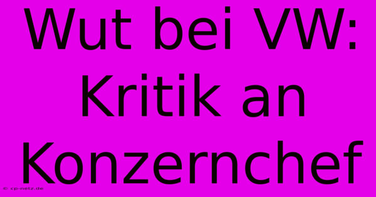 Wut Bei VW: Kritik An Konzernchef