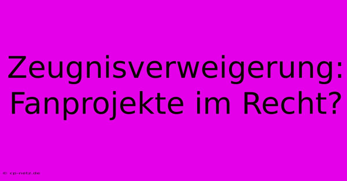 Zeugnisverweigerung: Fanprojekte Im Recht?