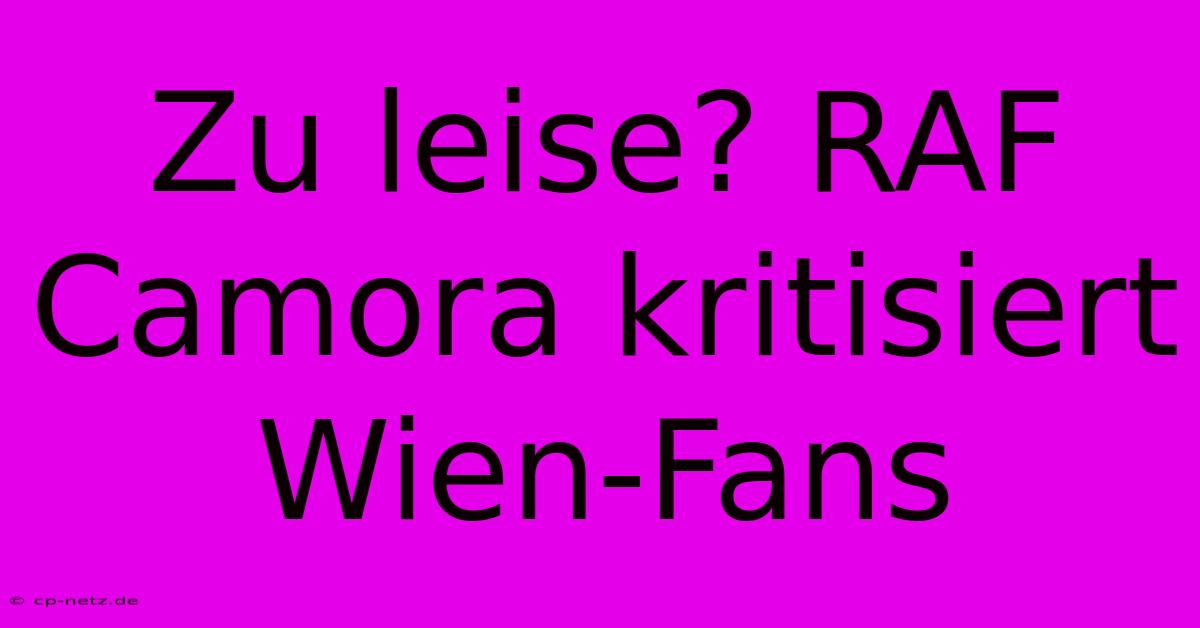 Zu Leise? RAF Camora Kritisiert Wien-Fans