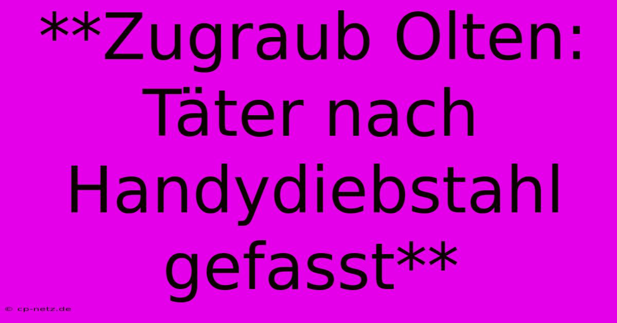 **Zugraub Olten: Täter Nach Handydiebstahl Gefasst**