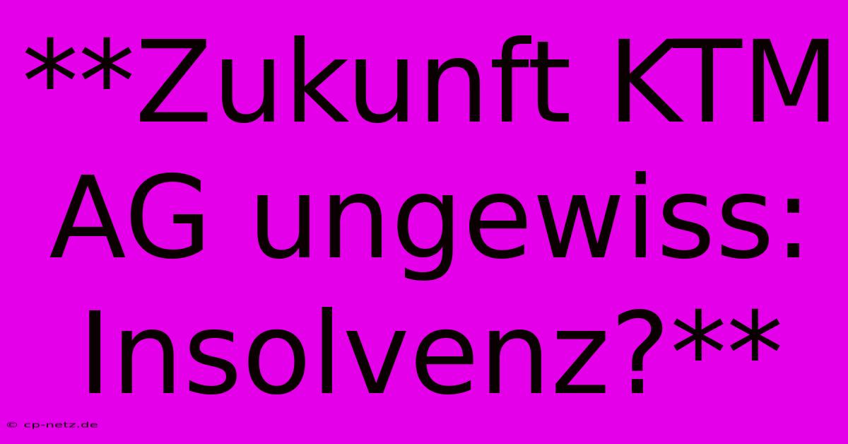 **Zukunft KTM AG Ungewiss: Insolvenz?**