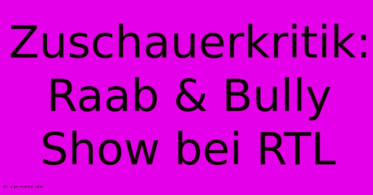 Zuschauerkritik: Raab & Bully Show Bei RTL