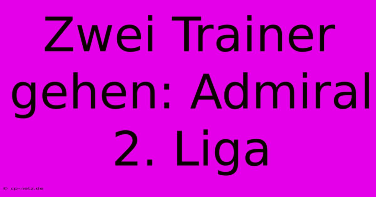 Zwei Trainer Gehen: Admiral 2. Liga